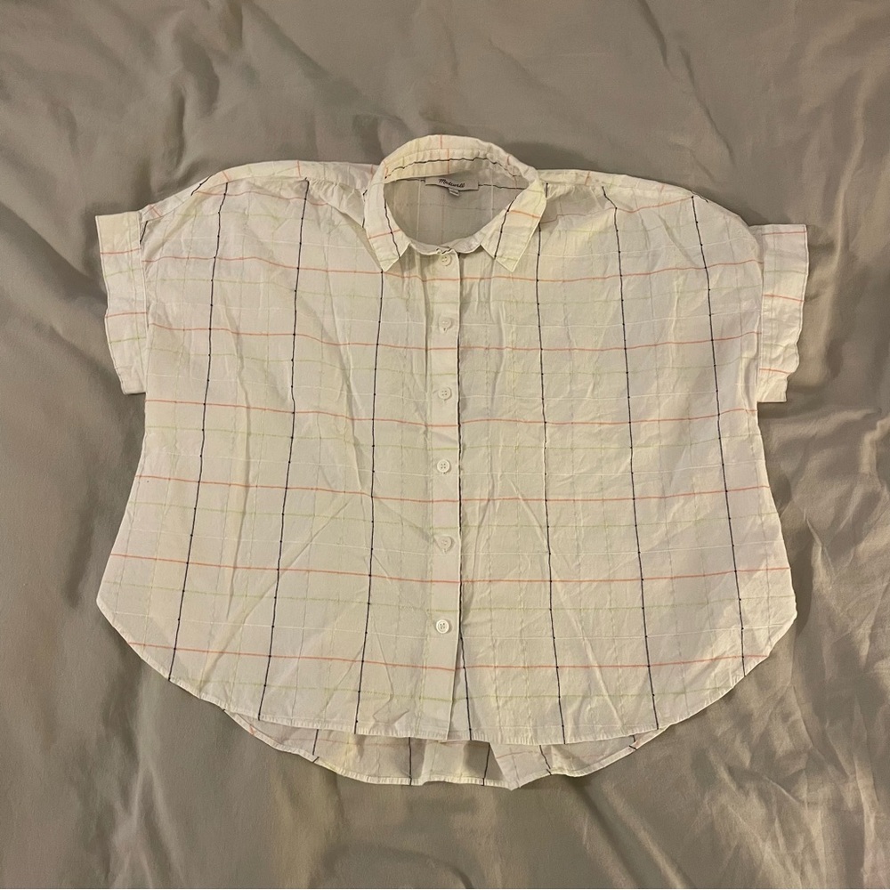 Madewell Cropped Multicolor Striped Button Down Plaid Shirt